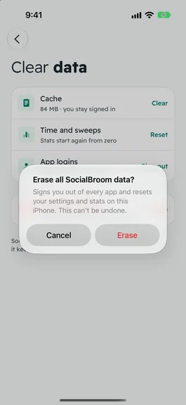 SocialBroom asking before it erases all its data